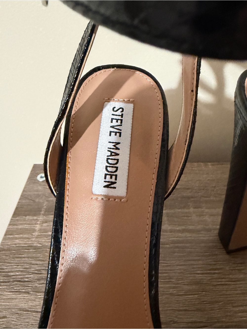 Steve Madden Black Faux-Snakeskin Platform Block Heels with Ankle Strap - Picture 7 of 7